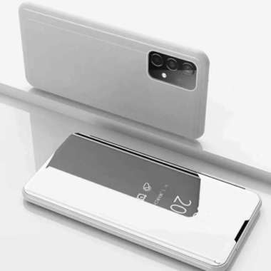 Case Oppo A96 Clear View Standing Flip Meror Casing+Tempered Glass Ful oppo a96 - silver