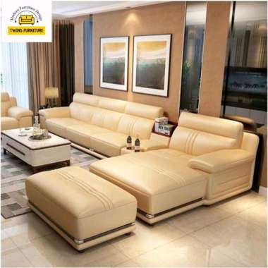 Sofa kulit Letter L Modern Kursi Jati Berkualitas Premium