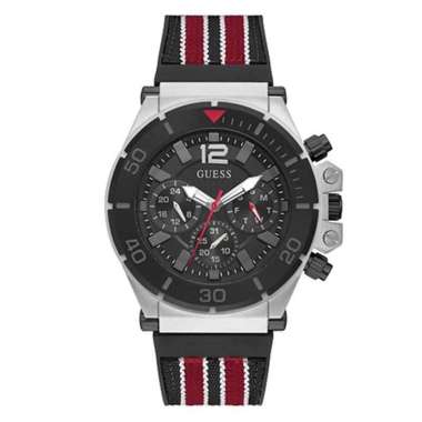 Guess GW0415G1 Sports Jam Tangan Pria Rubber Strap Silver Black