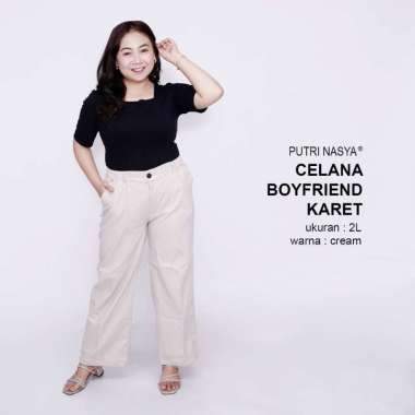 Celana Kerja Kantor Boyfriend Karet Jumbo Wanita / Celana Wanita Super Big Size / Celana Bahan Forma