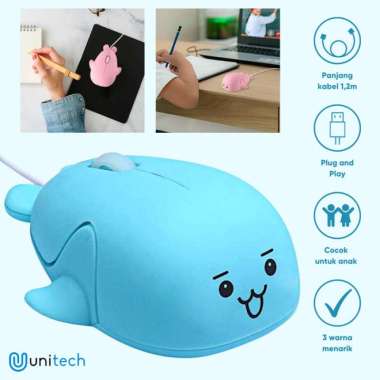 Mouse Kabel USB Karakter Lucu Dolphin Lumba-lumba 1200 DPI Putih warna