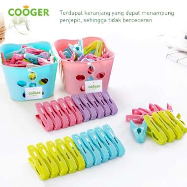 COOGER BUNDLE Penjempit Jemuran Klip Dengan Rak Jemuran 3 Susun Pink + Rak warna