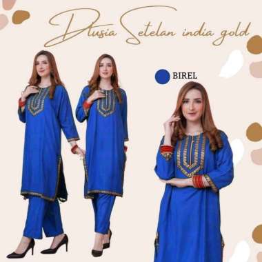 Dlusia India One Set Wanita Tunik Renda Jumbo Rayon Premium Setelan Wanita Lengan Pendek Set Baju Mu