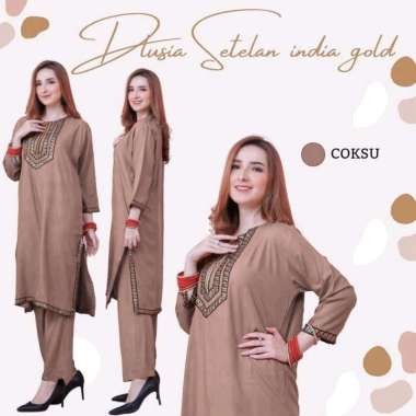 Dlusia India One Set Wanita Tunik Renda Jumbo Rayon Premium Setelan Wanita Lengan Pendek Set Baju Mu