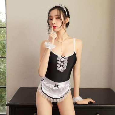 Kozuvibes Cosplay Sexy Uniform Seragam Pelayan Kostum Maid Swimsuit Hitam