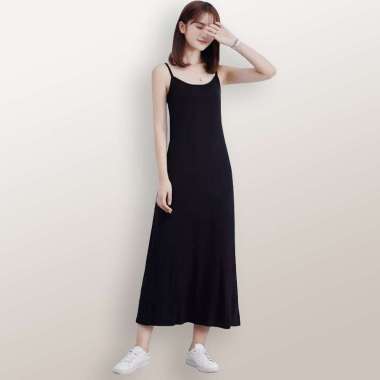 Long Dress sexy Camisoles Singlet Tali kecil Wanita Gaya Korea - Jfashion Mayleen M-L Hitam