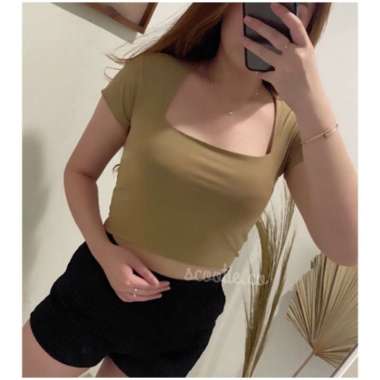Zora Crop Top | Square Neck Crop Top Premium Double Layer | Korean Crop Top Square Kotak Abu