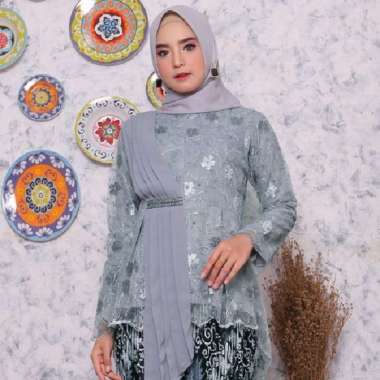 Atasan Kebaya Selendang Muslim / Kebaya Wanita /Kebaya Modern Selendang XL Silver