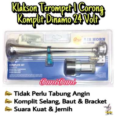 Klakson Angin Mobil 1 Corong Terompet Komplit Dinamo Elektrik 24 Volt