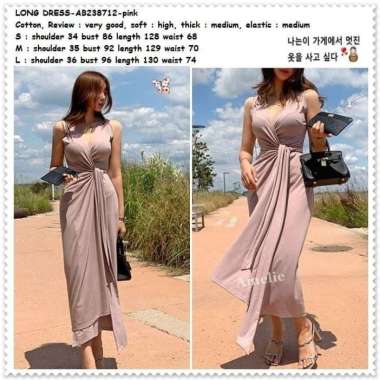 AB238712 Long Dress Maxi Gaun Pesta Wanita Korea Import Pink