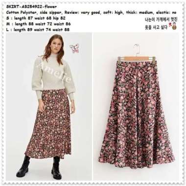 AB254922 Vintage Long Skirt Rok Panjang Midi Bunga Wanita Korea Import