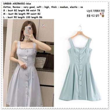 AB256002 Tank Top Mini Dress Katun Denim Wanita Korea Import Biru Blue