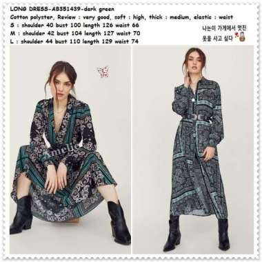 AB351439 Long Dress Midi Lengan Panjang Wanita Korea Import Tunik