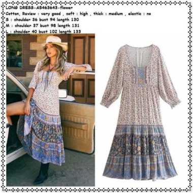 AB463643 Long Dress Midi Maxi Boho Pantai Bunga Wanita Korea Import
