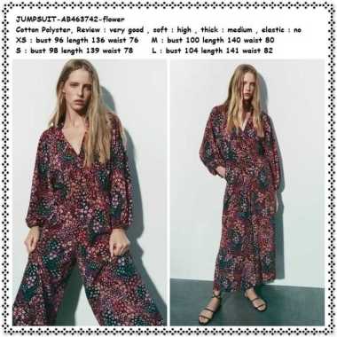 AB463742 Retro Jumpsuit Celana Panjang Kulot Bunga Wanita Korea Import