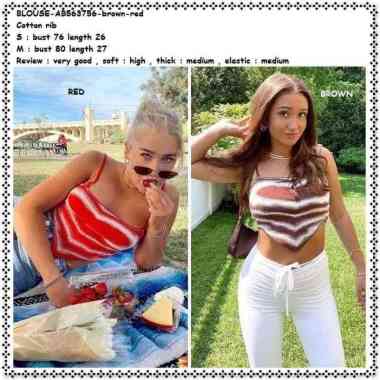 AB563756 Summer Crop Tank Top Rajut Pantai Wanita Korea Import Merah