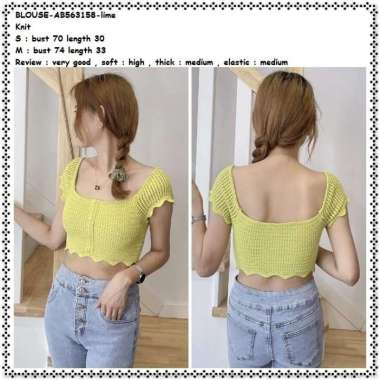 AB563158 Baju Atasan Crop Top Kemeja Rajut Wanita Blouse Korea Import