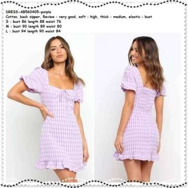 AB560405 Mini Dress Kotak Wanita Korea Import Purple Pink Ungu Lilac