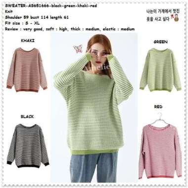 AB651666 Baju Knit Sweater Rajut Garis Stripe Wanita Korea Import