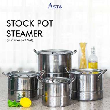 Asta Panci Kukusan Stainless Steel Dandang Stock Pot Steamer Tebal Set 4 pcs SIlver