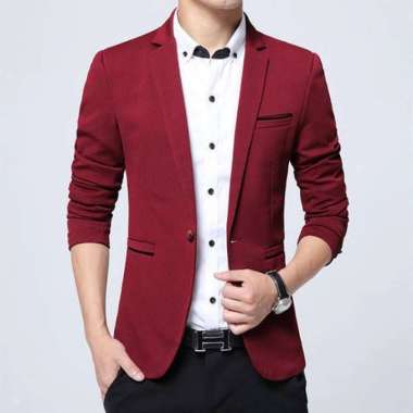 Jas Blazer Pria Jas Formal Jas Resmi Jas Nikah Jas Pesta - Merah, S Merah M