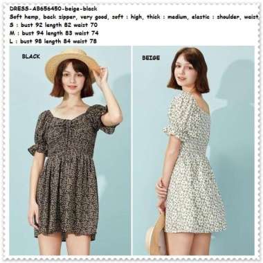 AB656450 Vintage Mini Dress Bunga Wanita Korea Import Hitam Putih