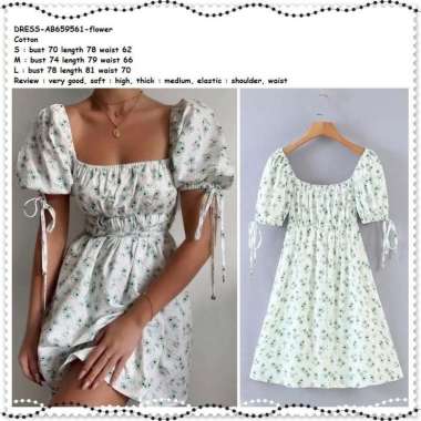 AB659561 Summer Mini Dress Pesta Pantai Bunga Wanita Import Putih