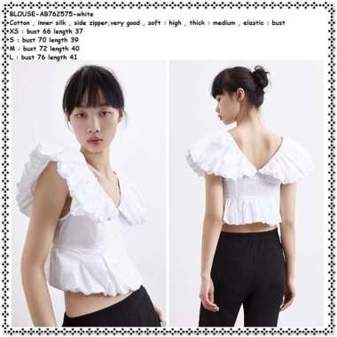 AB762575 Baju Atasan Crop Top Blouse Wanita Korea Import Putih White