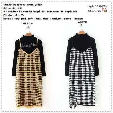 AB854683 Setelan Midi Dress Rajut Lengan Panjang Wanita Korea Import