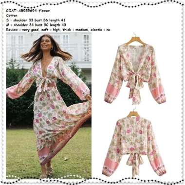 AB959694 Summer Kardigan Cardigan Ikat Pantai Bunga Wanita Import Pink