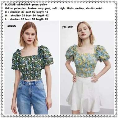 AB962069 Baju Atasan Puff Crop Top Blouse Balon Wanita Korea Import