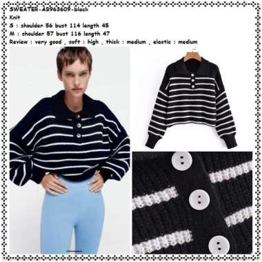 AB963609 Knit Sweater Rajut Garis Hitam Putih Wanita Korea Import