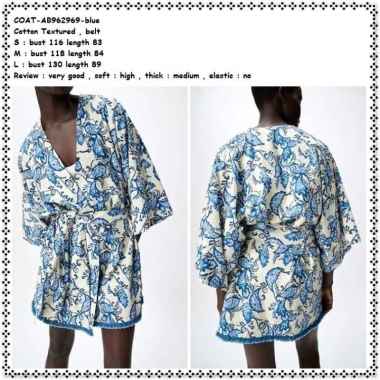 AB962969 Outer Cardigan Kimono Wanita Jepang Korea Import Biru Putih