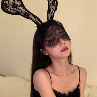 Kozuvibes Hairband Cosplay Bunny Hat Wedding Veil Bando Kelinci JWest Hitam
