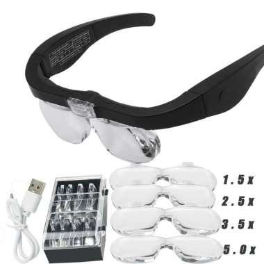Magnifier Spectacles Glasses 1.5x-2.5x-3.5x-5x with LED Lamp Hitam