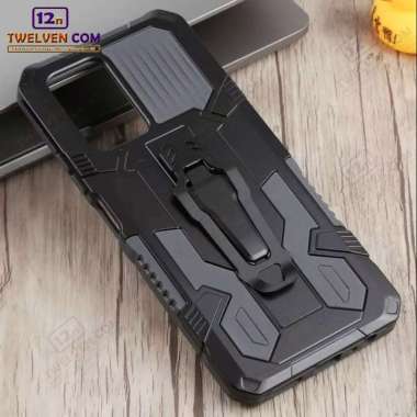 Case Shockproof Infinix Note 10 Pro Armor Hardcase Stand Clip Warna Hitam