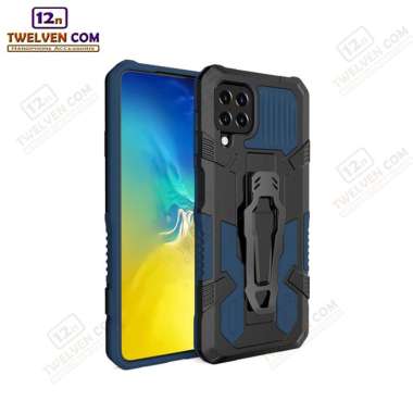 Case Shockproof Samsung M22 Armor Hardcase Stand Clip Warna Biru