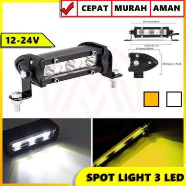 LAMPU TEMBAK SOROT LED BAR SLIM CREE 3 TITIK MINI 12-24 V ALLUMUNIUM Kuning warna