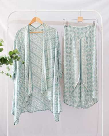 ONE SET BATIK WANITA OUTER+KULOT OUTER BATIK KULOT BATIK WANITA BATIK CARDIGAN OUTER BERLENGAN BATIK