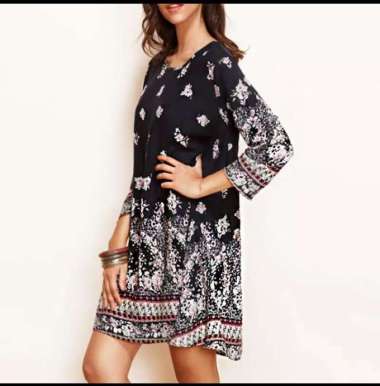 ZANZEA Dress Mini Lengan Panjang Motif Bunga Casual Longgar Untuk wani Hitam - M