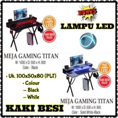 MEJA PC - MEJA GAMING - MEJA KOMPUTER - MEJA LAPTOP FREE LAMPU LED PUTIH