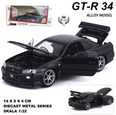 Diecast Miniatur Mobil NISSAN GTR SKYLINE R34 CLASSIC SKALA 1:32 Hitam warna