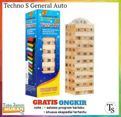 Mainan Dadu Kayu 51 balok BESAR dan 4 dadu - Mainan Dadu Uno Stako