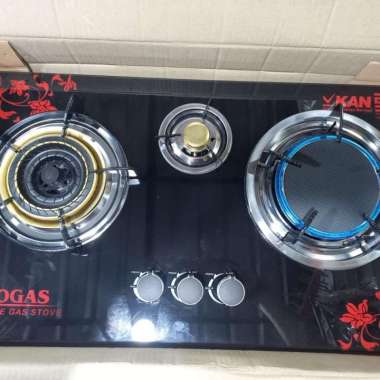 kompor tanam 3 mata / 3 tungku perapian merk progas kaca