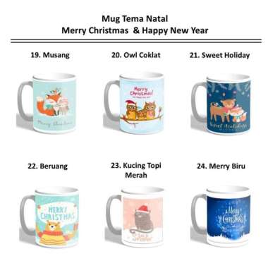 Mug Gelas Sablon Tema Natal Tahun Baru Souvenir Hadiah Hampers Gift 4 20.OWl Coklat