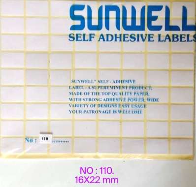 STIKER LABEL NAMA /LABEL HARGA / SUNWELL /KOJICO NO : 103/110/111/112/121 NO.110