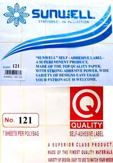 STIKER LABEL NAMA /LABEL HARGA / SUNWELL /KOJICO NO : 103/110/111/112/121 NO.121