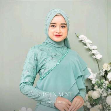 Nagina Dress 1 Gamis 10 Look Busana Muslim Wanita Gamis Brukat Tile Hijau Wardah Reguler