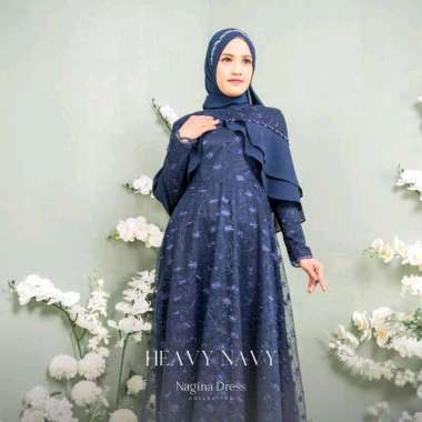 Nagina Dress 1 Gamis 10 Look Busana Muslim Wanita Gamis Brukat Tile Navy XXXL
