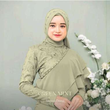 Nagina Dress 1 Gamis 10 Look Busana Muslim Wanita Gamis Brukat Tile Hijau Sage XXXL